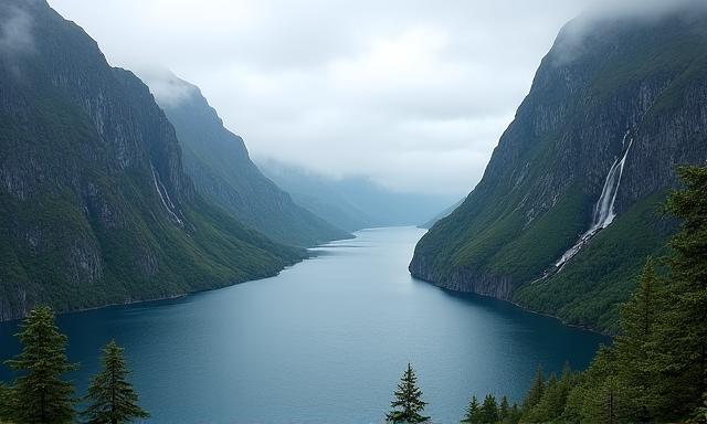 Majestätische Fjorde Norwegens mit steilen Klippen und tiefblauem Wasser