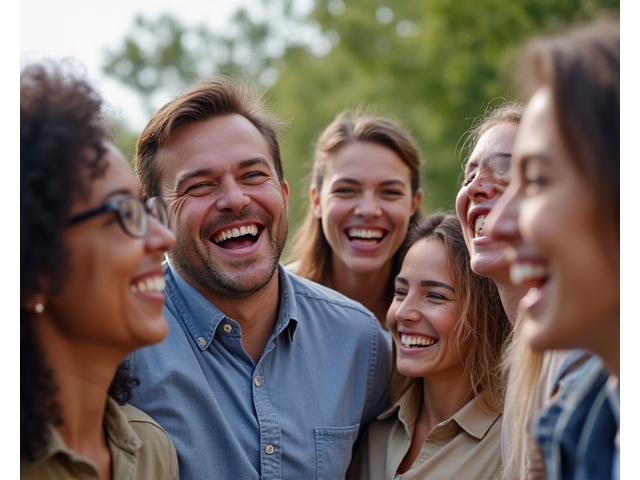 Fröhliche Gruppe von Freunden geniesst einen Ausflug, Symbol für Gemeinschaftsreisen